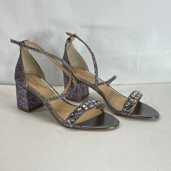 JEWEL BADGLEY MISCHKA Women's Smoke Glitter Claudia Block-Heel Sandals SZ 9 - Picture 1 of 11